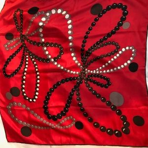 De Mura Vintage Silk Scarf - Red and Pearl